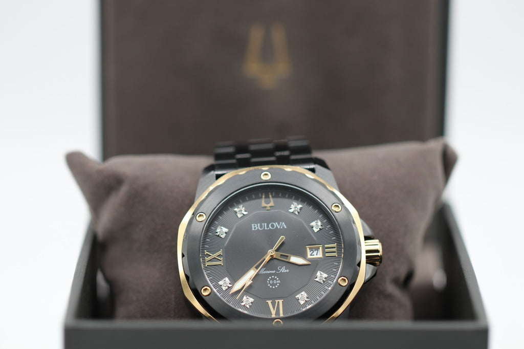 Bulova Marine Star Quartz Diamond Black Stainless Steel Men's Watch 98D176