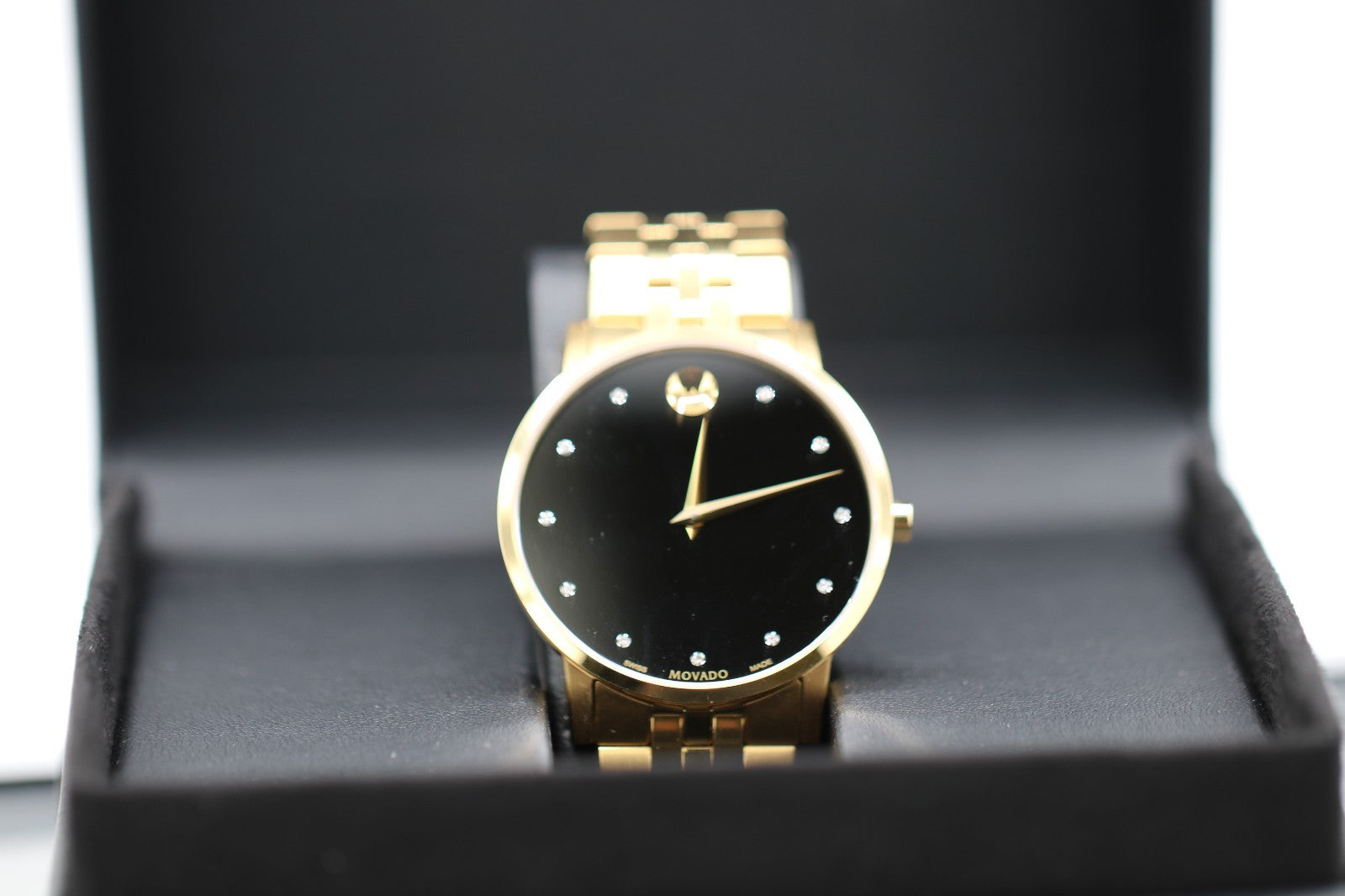 Movado Museum Series Men's Gold Tone Black Dial Diamond Quartz Watch 0607625