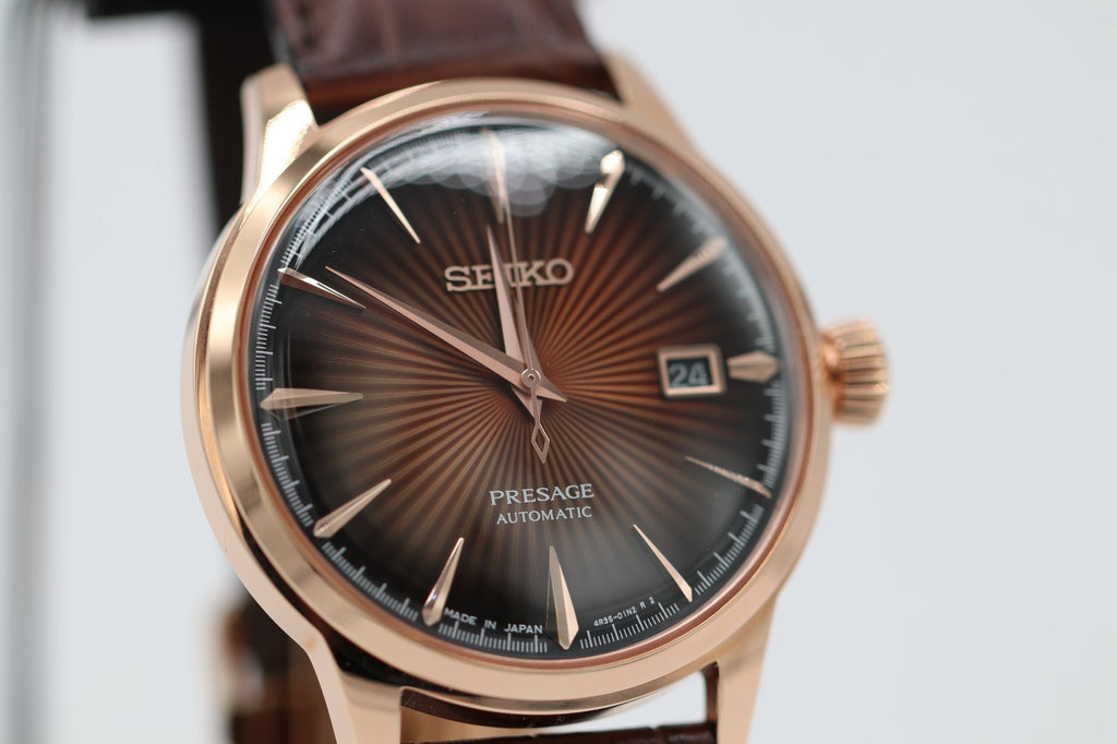 Seiko Men's Presage Automatic Rose Gold Stainless Steel Leather Watch SRPB46