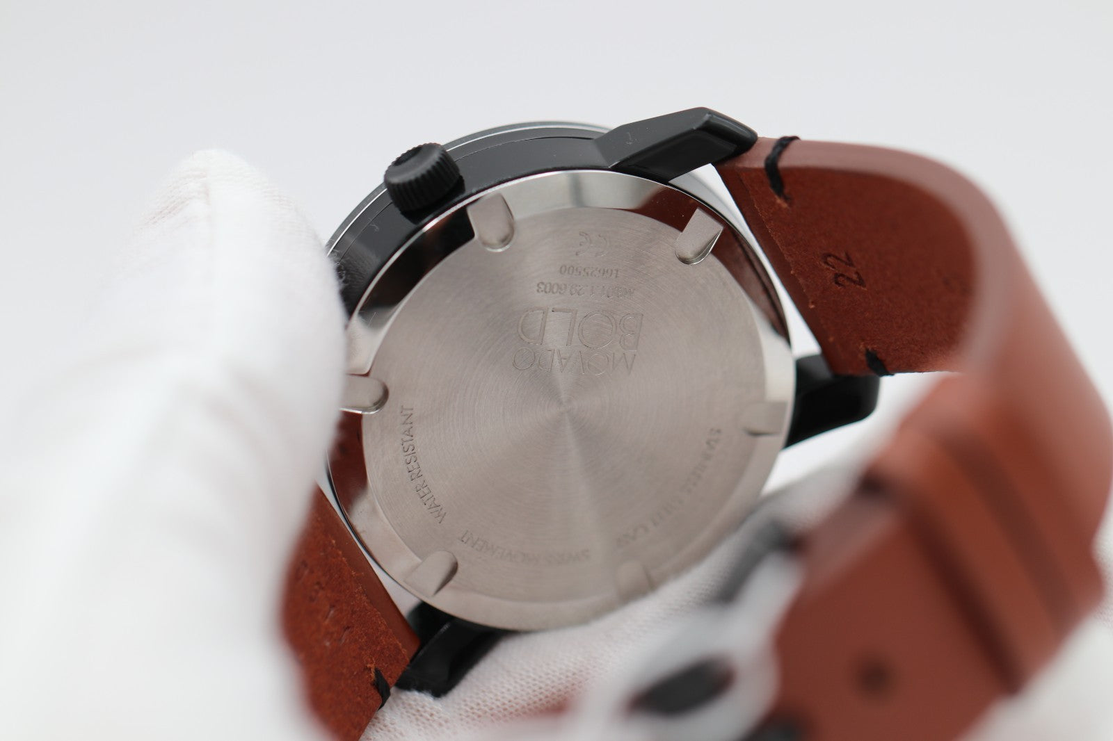 MOVADO BOLD 3600305 42mm Black Stainless Steel Case Brown Leather Band