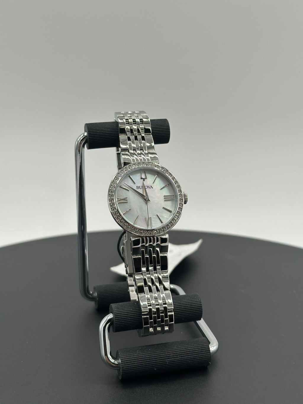 Bulova Women's Crystals Earrings Necklace Watch Set Silver 30MM 96X149
