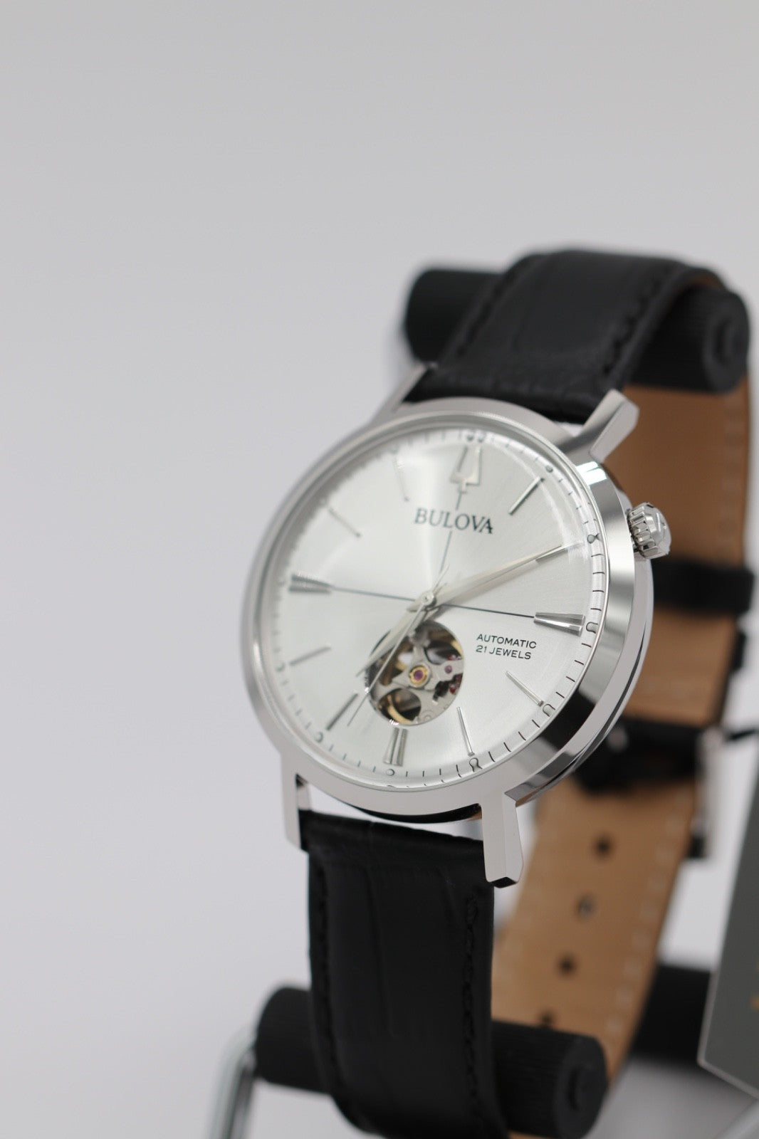 Bulova - Aerojet, Stainless Steel Black Leather Automatic Men's Watch - 96A315