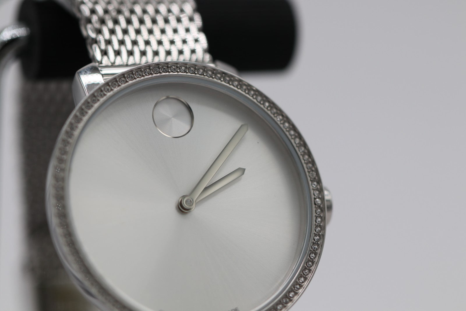 Movado Bold 3600840 Shimmer Silver Dial Mesh Band Crystal Accented Ladies Watch