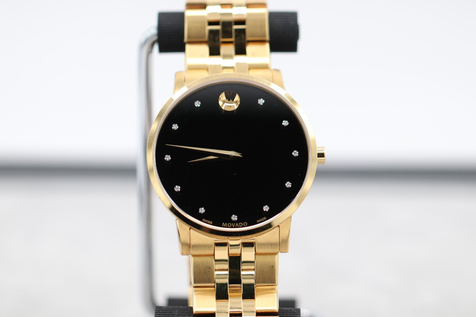 Movado Museum Series Men's Gold Tone Black Dial Diamond Quartz Watch 0607625