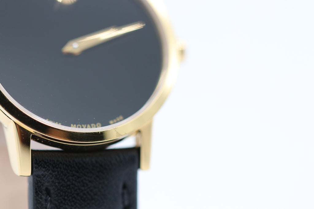 Movado Women's Watch 0607275 Swiss Quartz Gold Museum Black Dial Leather Band