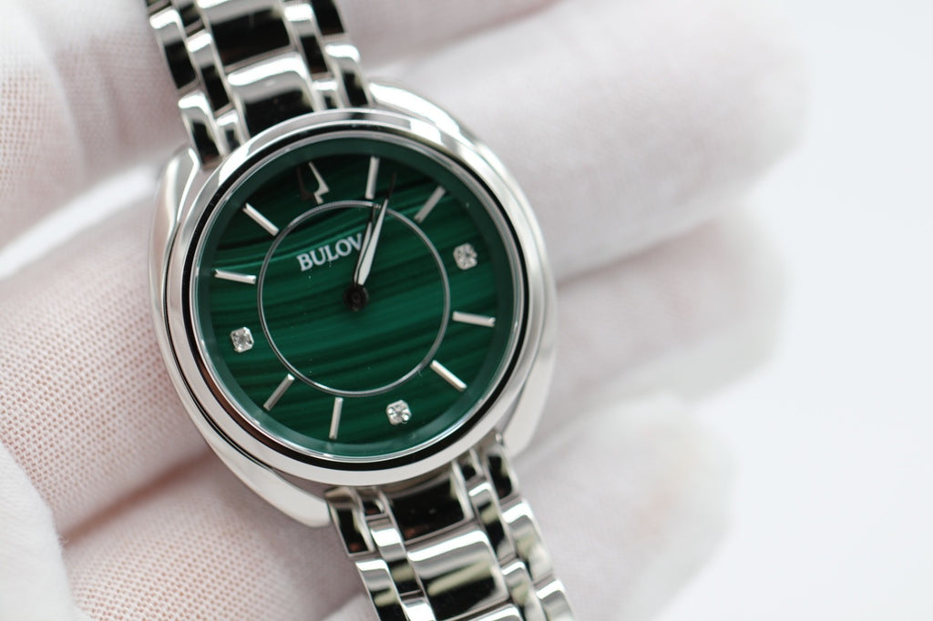 Bulova 96P256  Classic Diamond Malachite Stainless Steel Quartz Ladies Watch