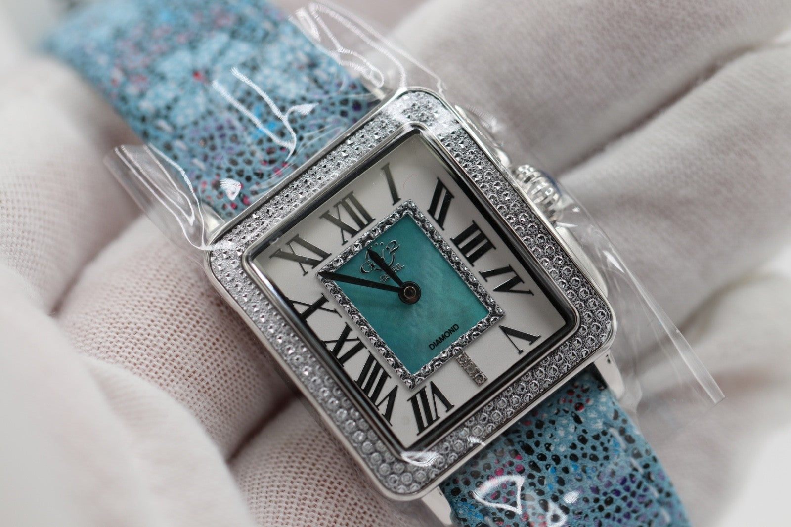 GV2 by Gevril Women's 12309F Padova Floral Blue MOP Dial Swiss Quartz Watch