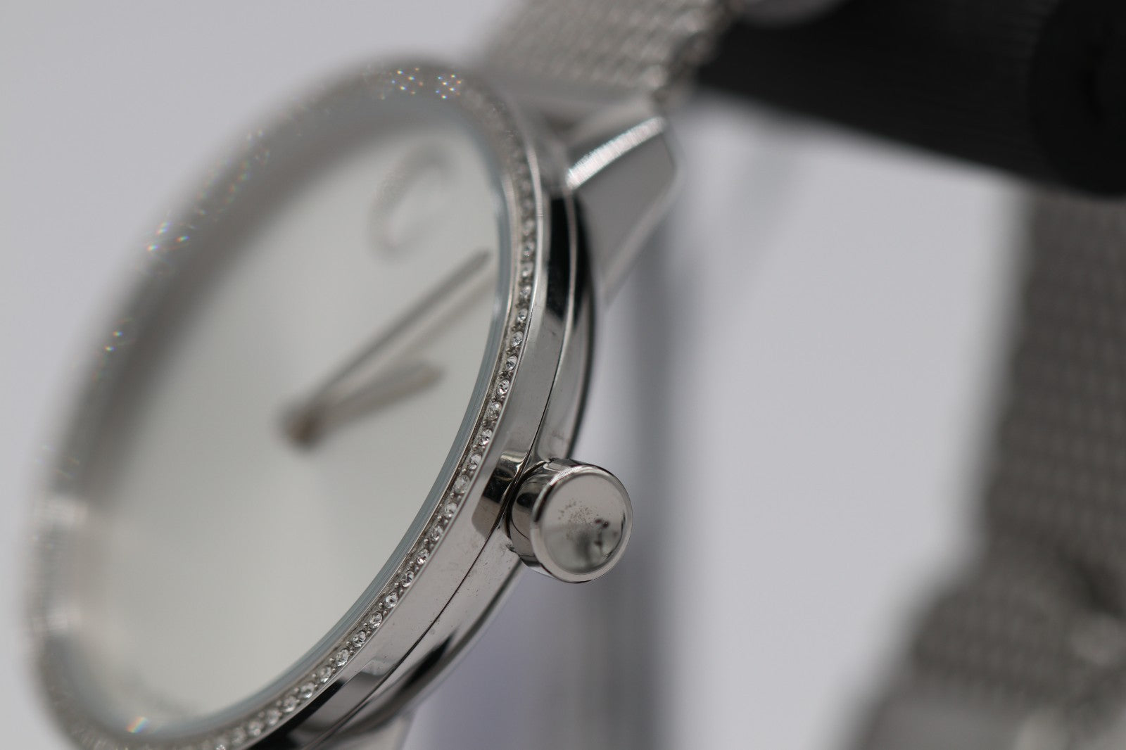 Movado Bold 3600840 Shimmer Silver Dial Mesh Band Crystal Accented Ladies Watch