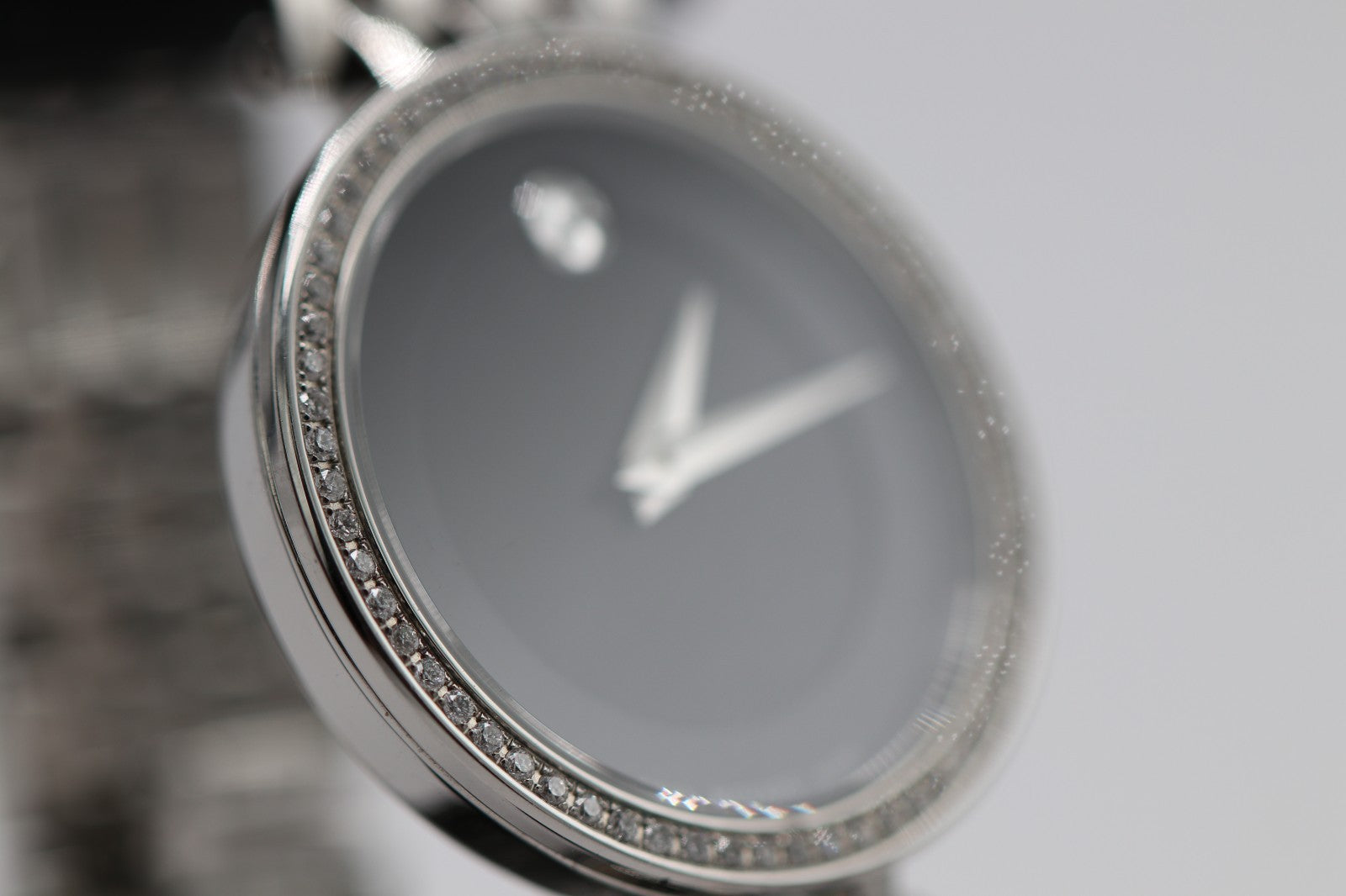 Movado Womens Watch 0607052 Esperanza Diamond Black Dial Swiss Quartz Steel 28mm