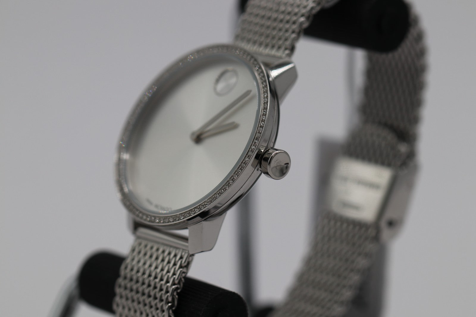Movado Bold 3600840 Shimmer Silver Dial Mesh Band Crystal Accented Ladies Watch