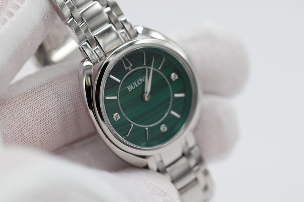 Bulova 96P256  Classic Diamond Malachite Stainless Steel Quartz Ladies Watch