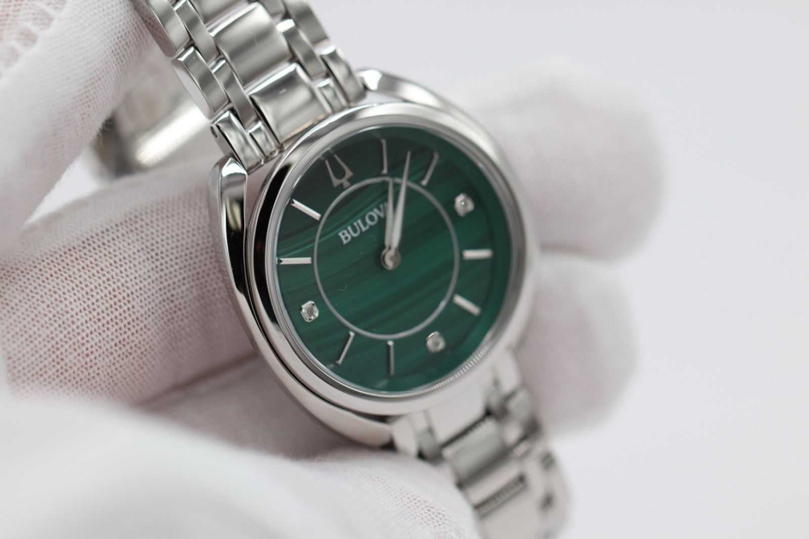 Bulova 96P256  Classic Diamond Malachite Stainless Steel Quartz Ladies Watch