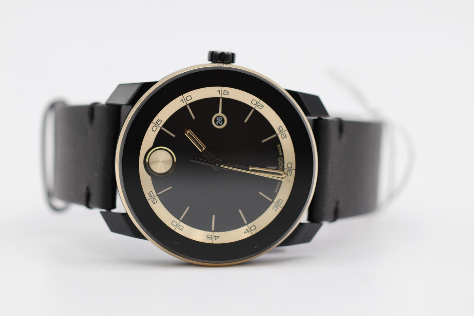 Movado Bold TR90 SWISS Quartz Black Dial Leather Strap Men's Watch 3601130