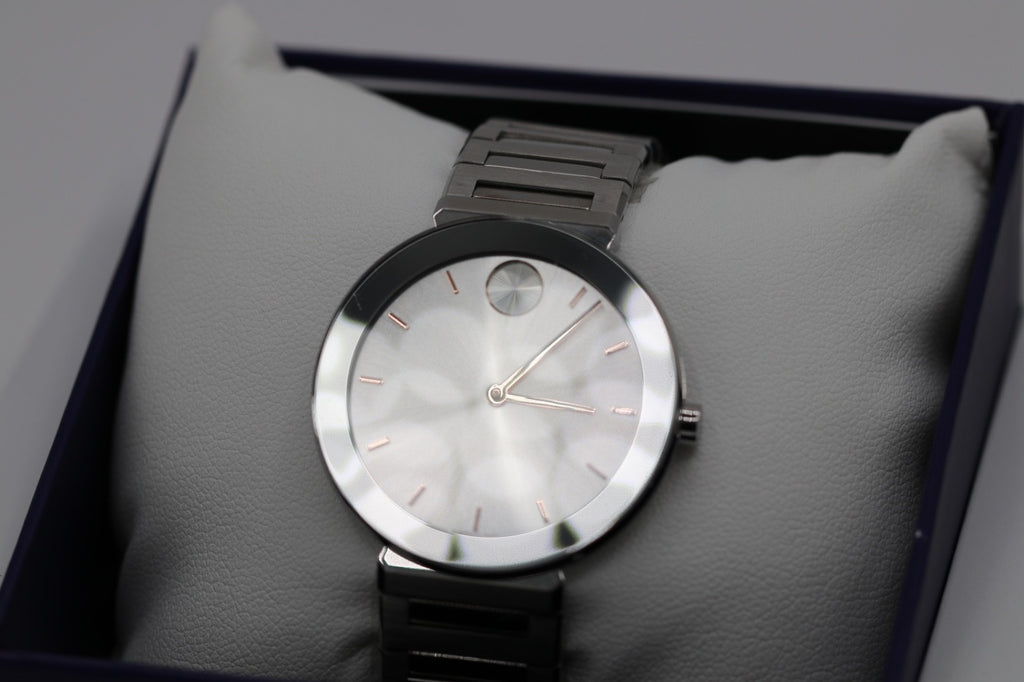 NEW Movado BOLD Horizon 3601090 Silver Dial Stainless Steel 34MM Ladies Watch