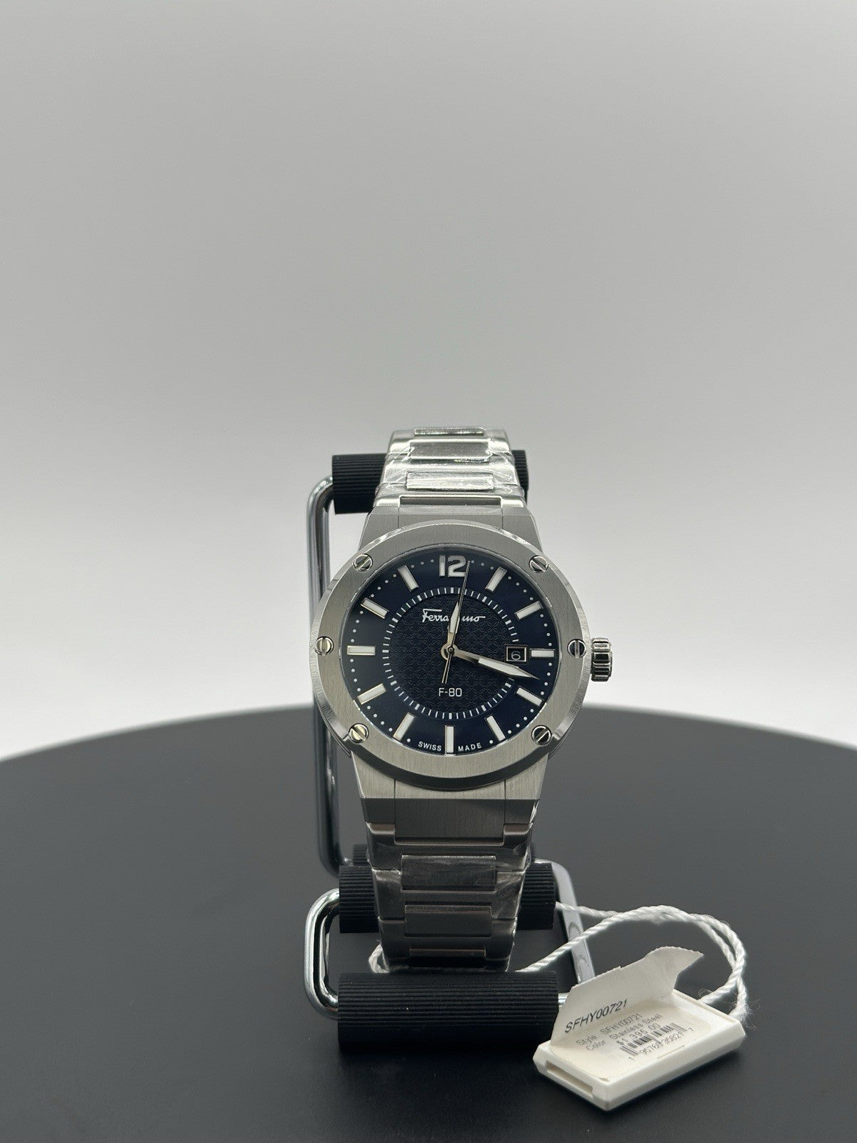 Ferragamo Mens F-80 Stainless Steel 44mm Bracelet Fashion Watch $1,395 Retail