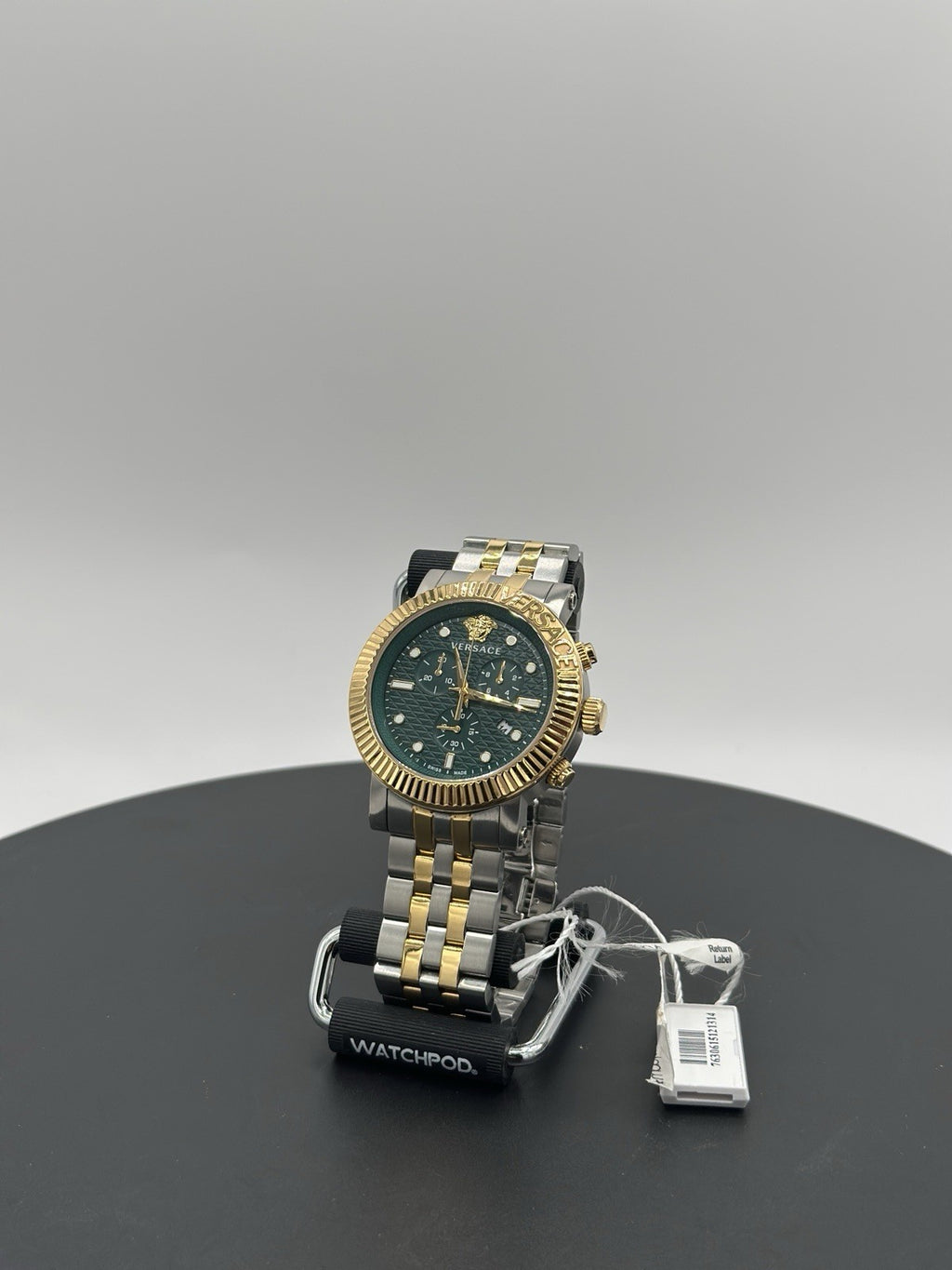 Versace V-Chrono Quartz Green Dial Two Tone Stainless Steel Mens Watch VESQ00722