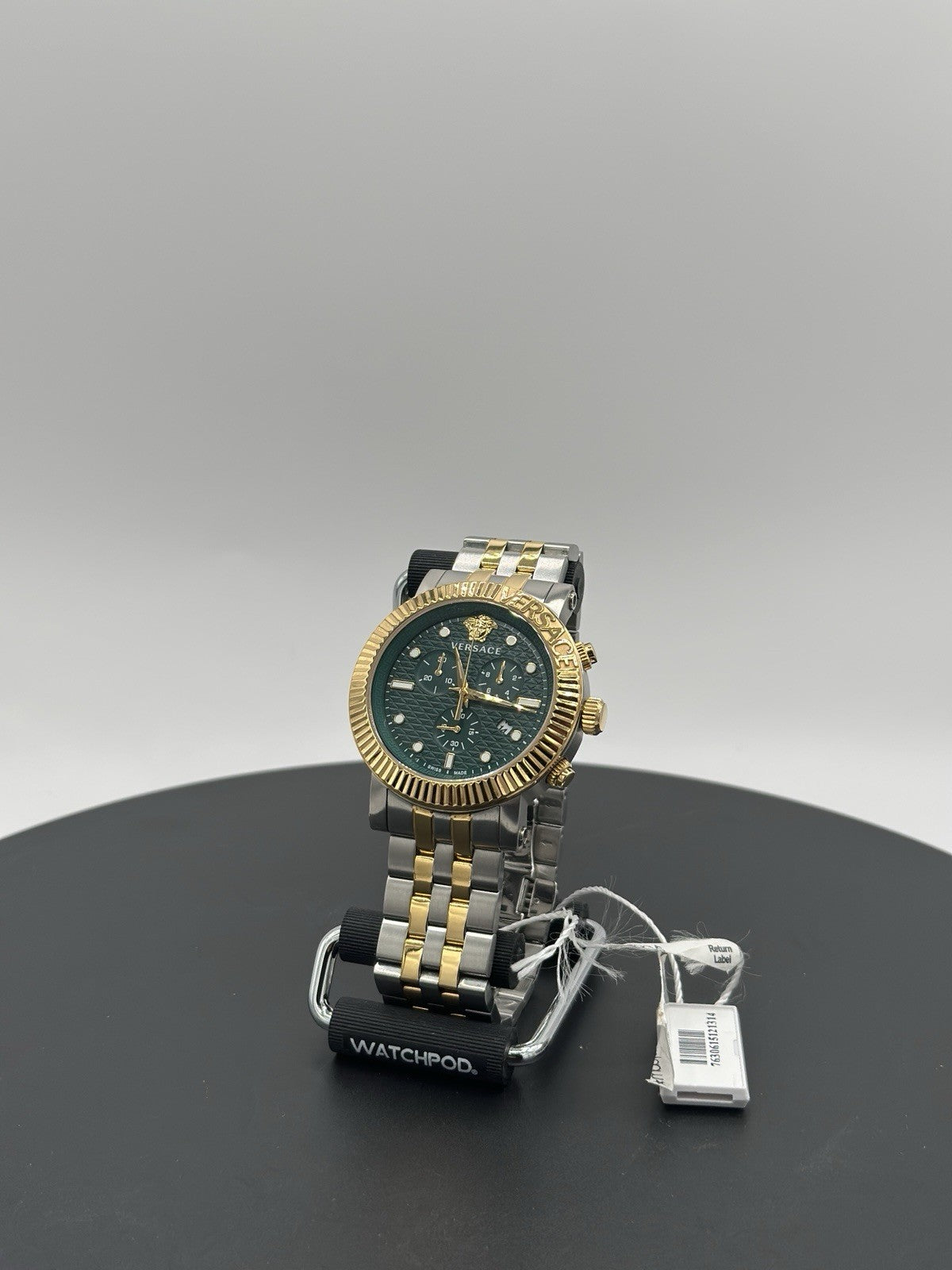 Versace V-Chrono Quartz Green Dial Two Tone Stainless Steel Mens Watch VESQ00722