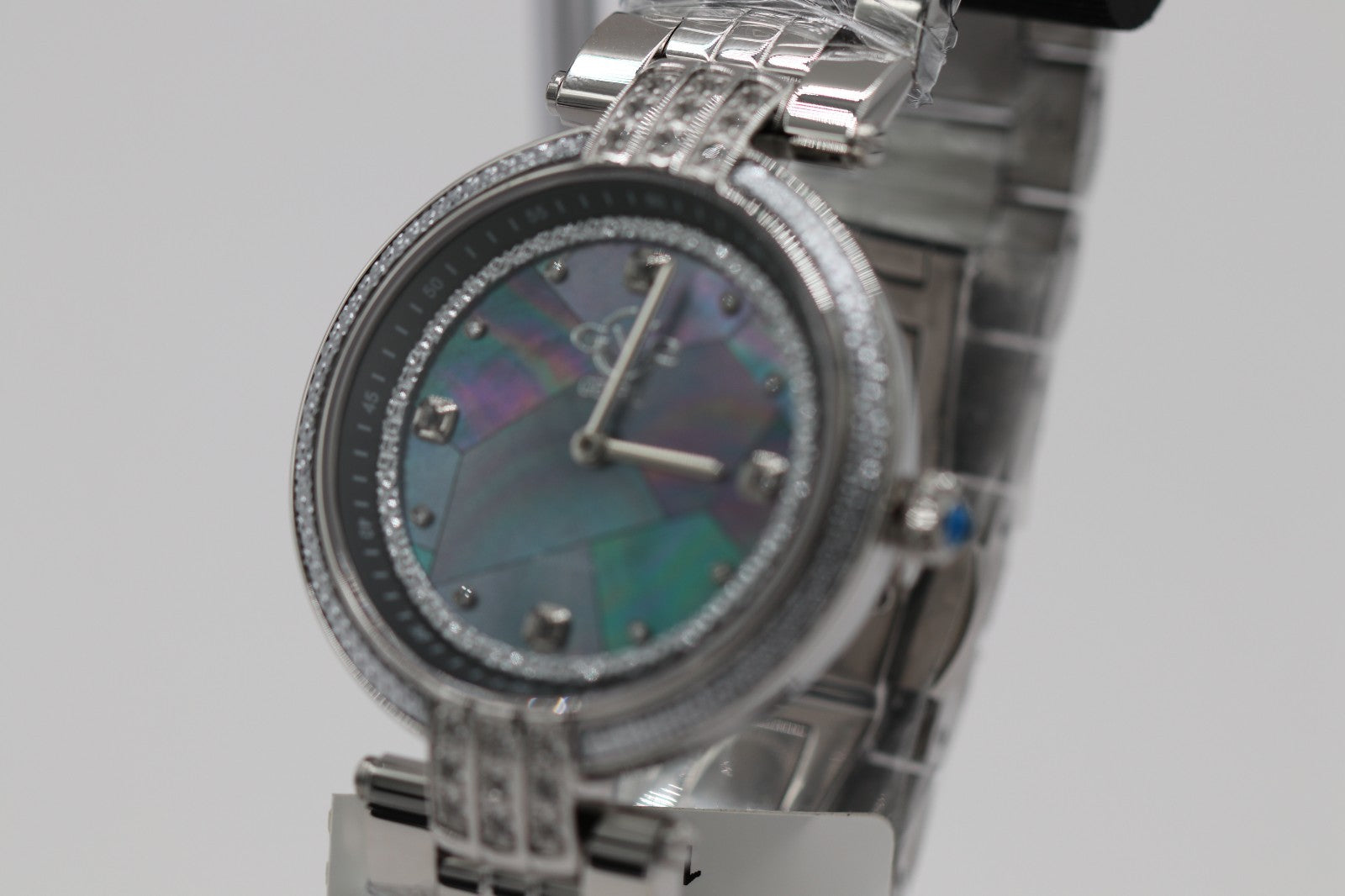 GV2 by Gevril Women's 12800B Matera Gemstone Diamond Black MOP Dial Swiss Watch