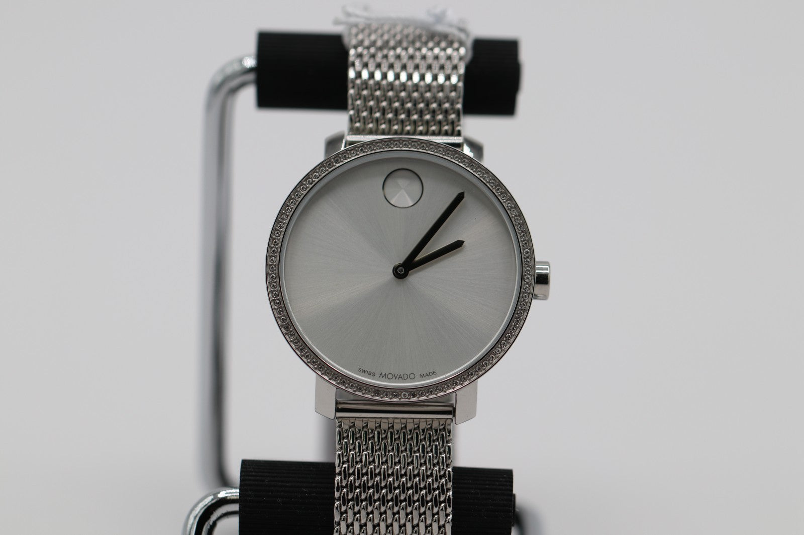 Movado Bold 3600840 Shimmer Silver Dial Mesh Band Crystal Accented Ladies Watch
