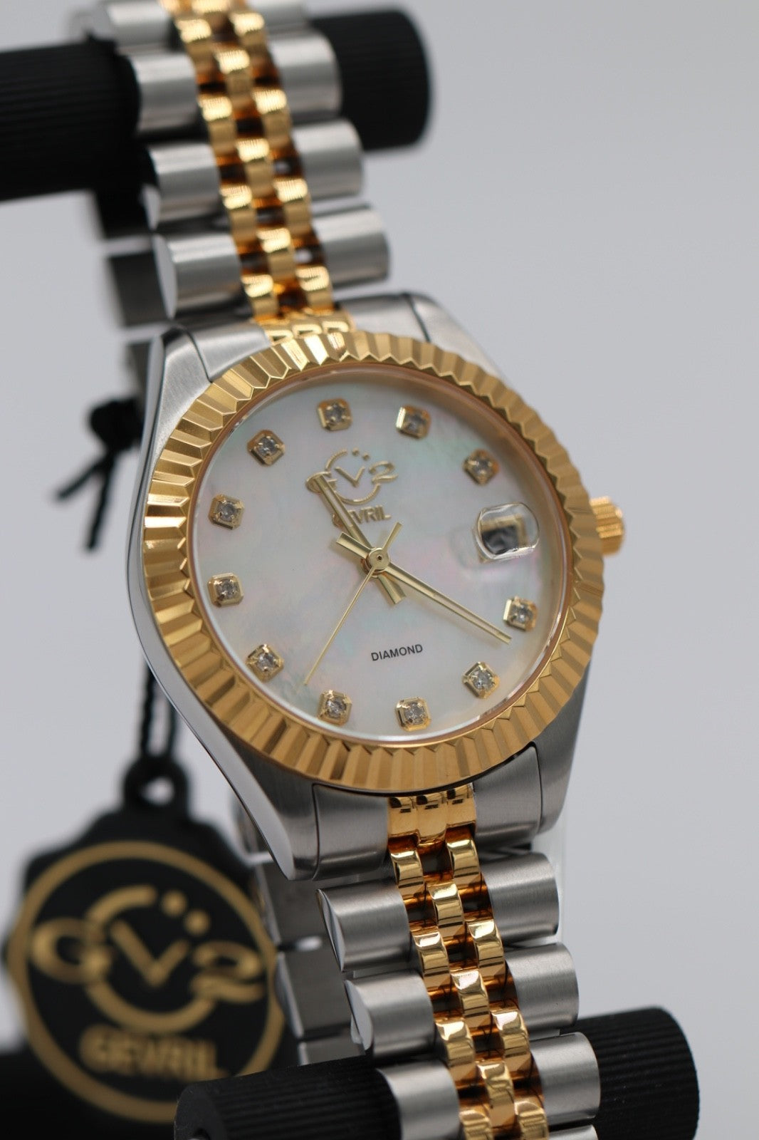 GV2 By Gevril Women's 12404 Naples Diamand White MOP Dial Two Tone Watch