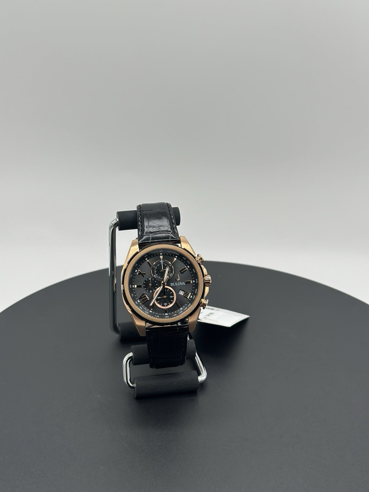 Bulova 98B388 39mm Rose Gold-Tone Stainless Steel Case with Black Leather Strap