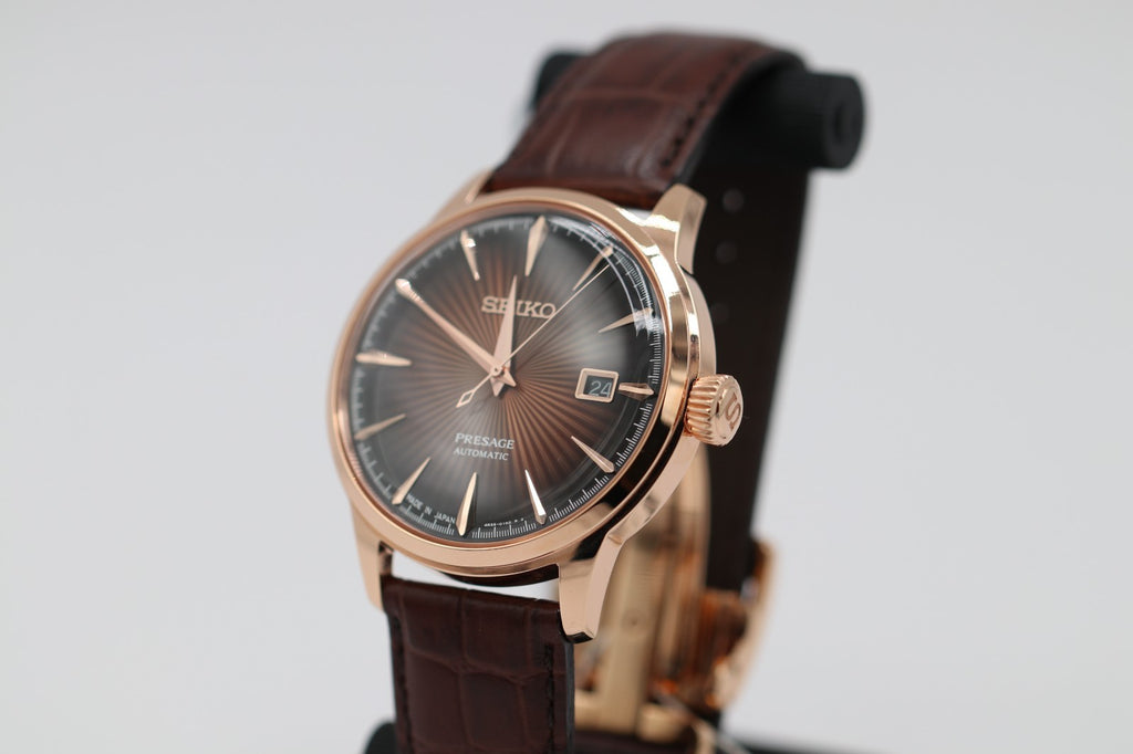 Seiko Men's Presage Automatic Rose Gold Stainless Steel Leather Watch SRPB46