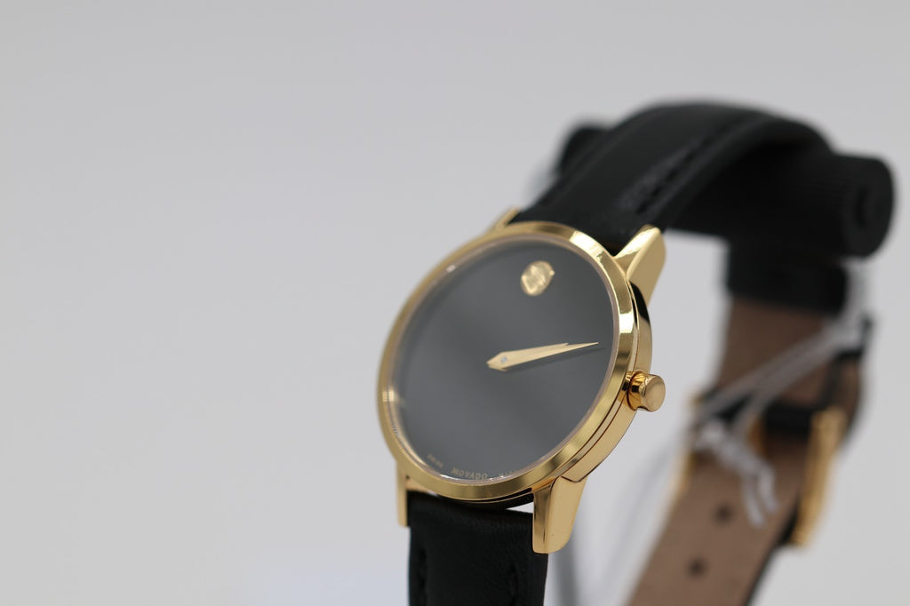 Movado Women's Watch 0607275 Swiss Quartz Gold Museum Black Dial Leather Band