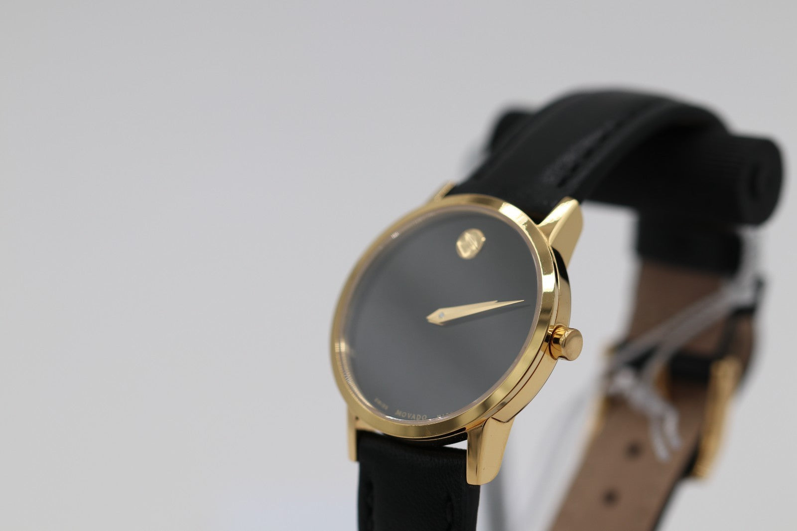 Movado Women's Watch 0607275 Swiss Quartz Gold Museum Black Dial Leather Band