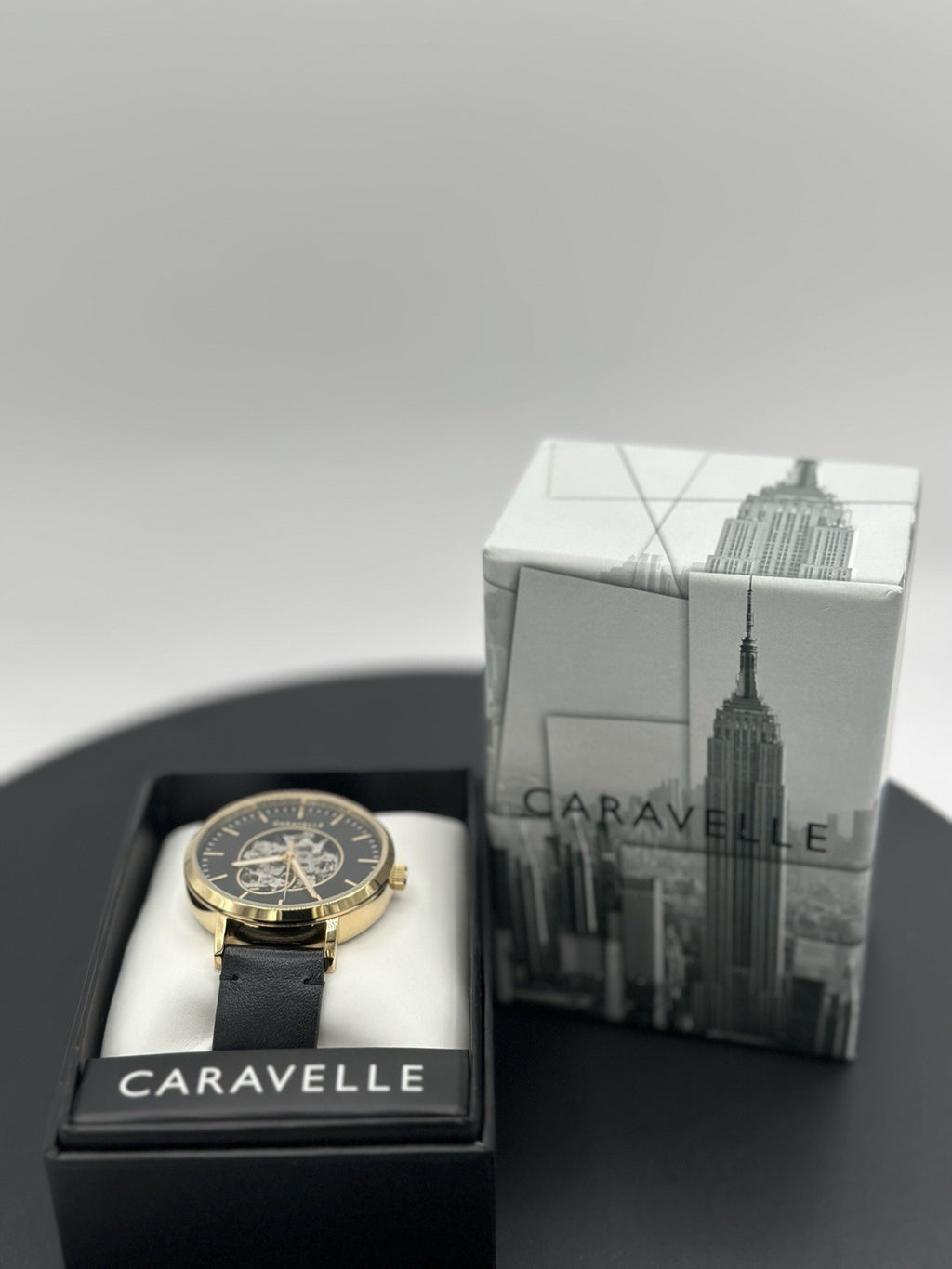 New Caravelle Men's Classic Black Dial Watch Genuine Leather Durable 44A121 $275