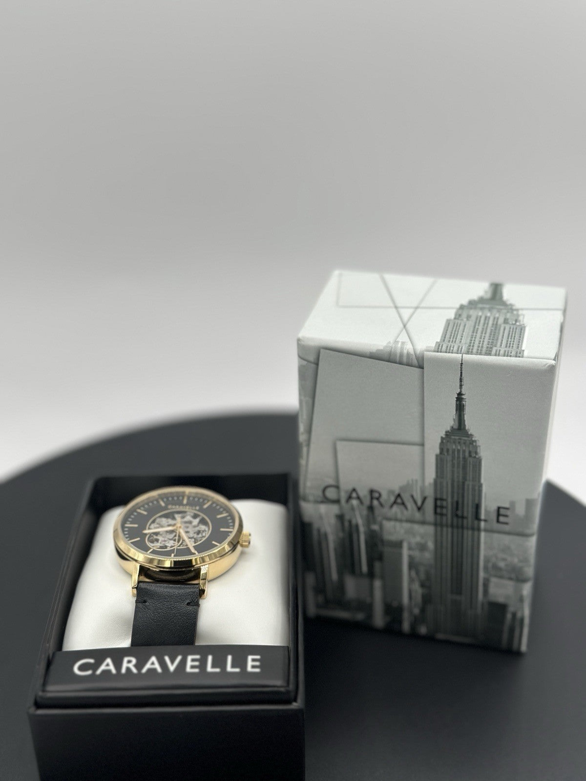 New Caravelle Men's Classic Black Dial Watch Genuine Leather Durable 44A121 $275