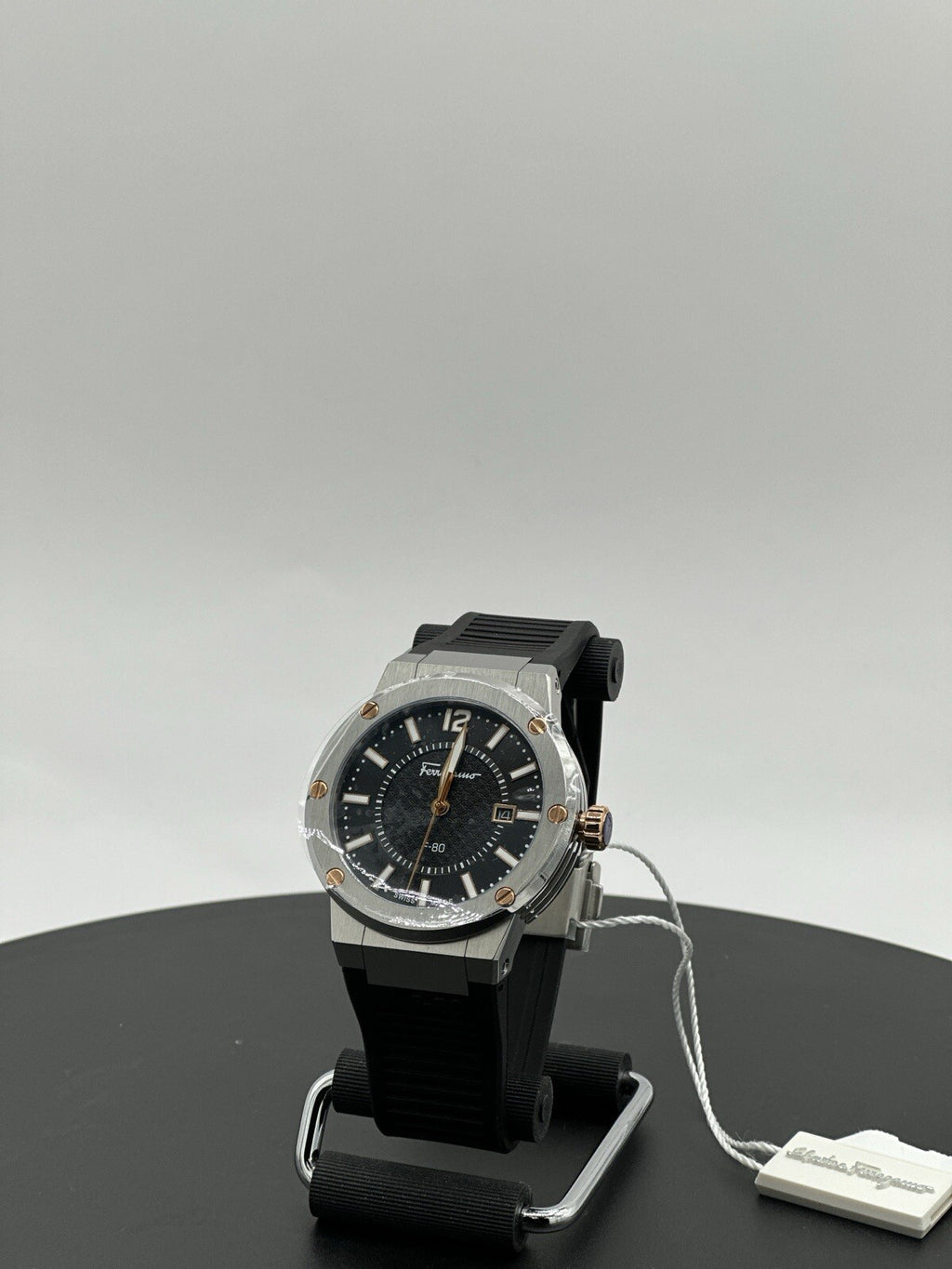 Salvatore Ferragamo F-80 44 mm Silver Stainless Steel with Black Rubber $1,195