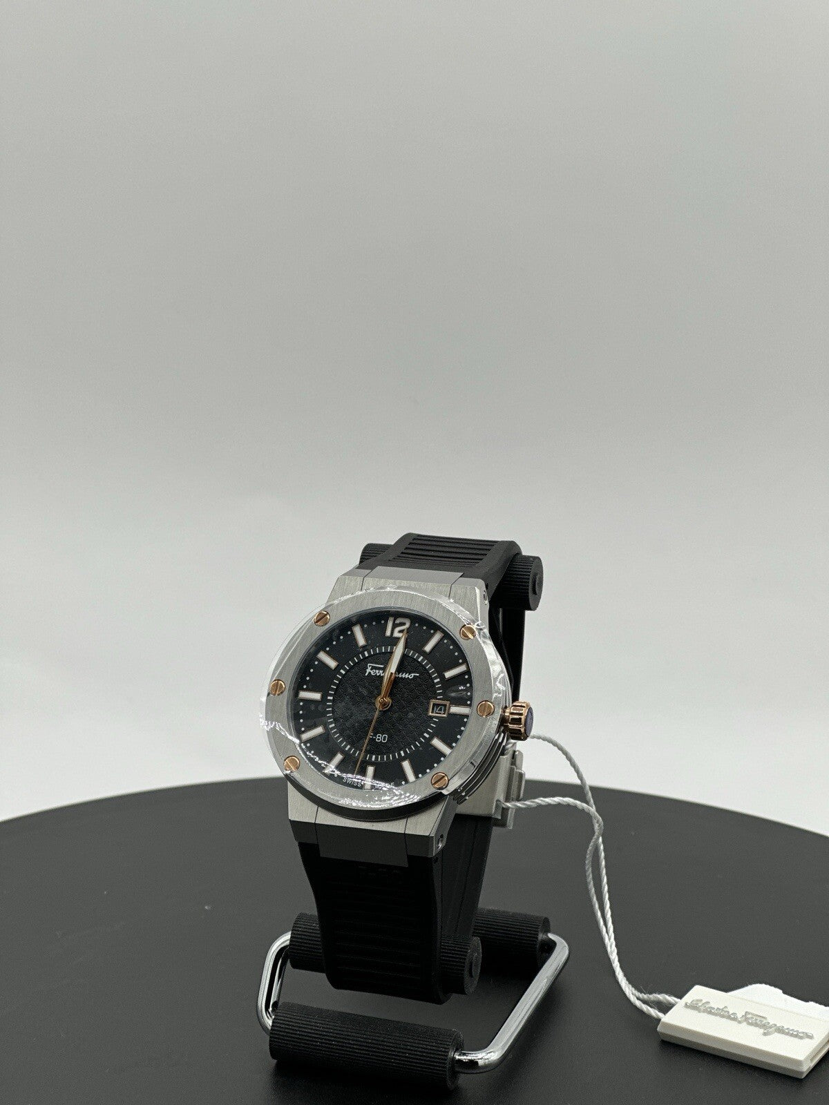Salvatore Ferragamo F-80 44 mm Silver Stainless Steel with Black Rubber $1,195