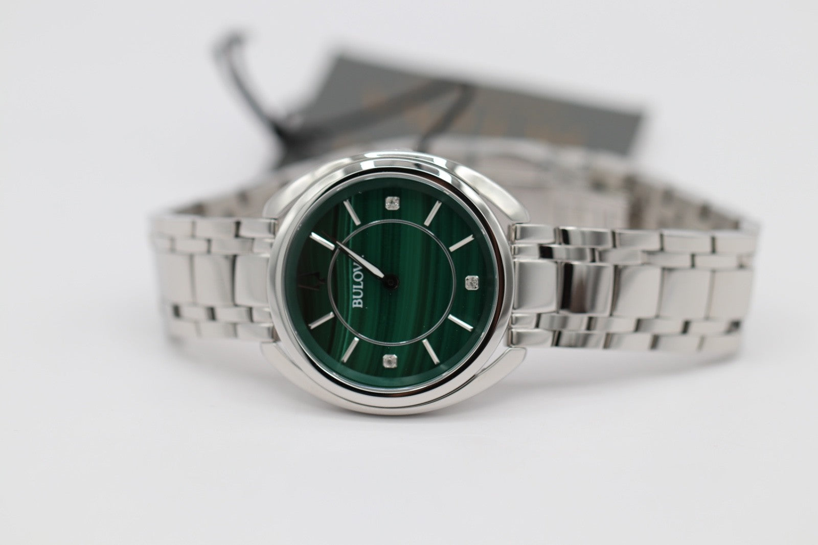 Bulova 96P256  Classic Diamond Malachite Stainless Steel Quartz Ladies Watch