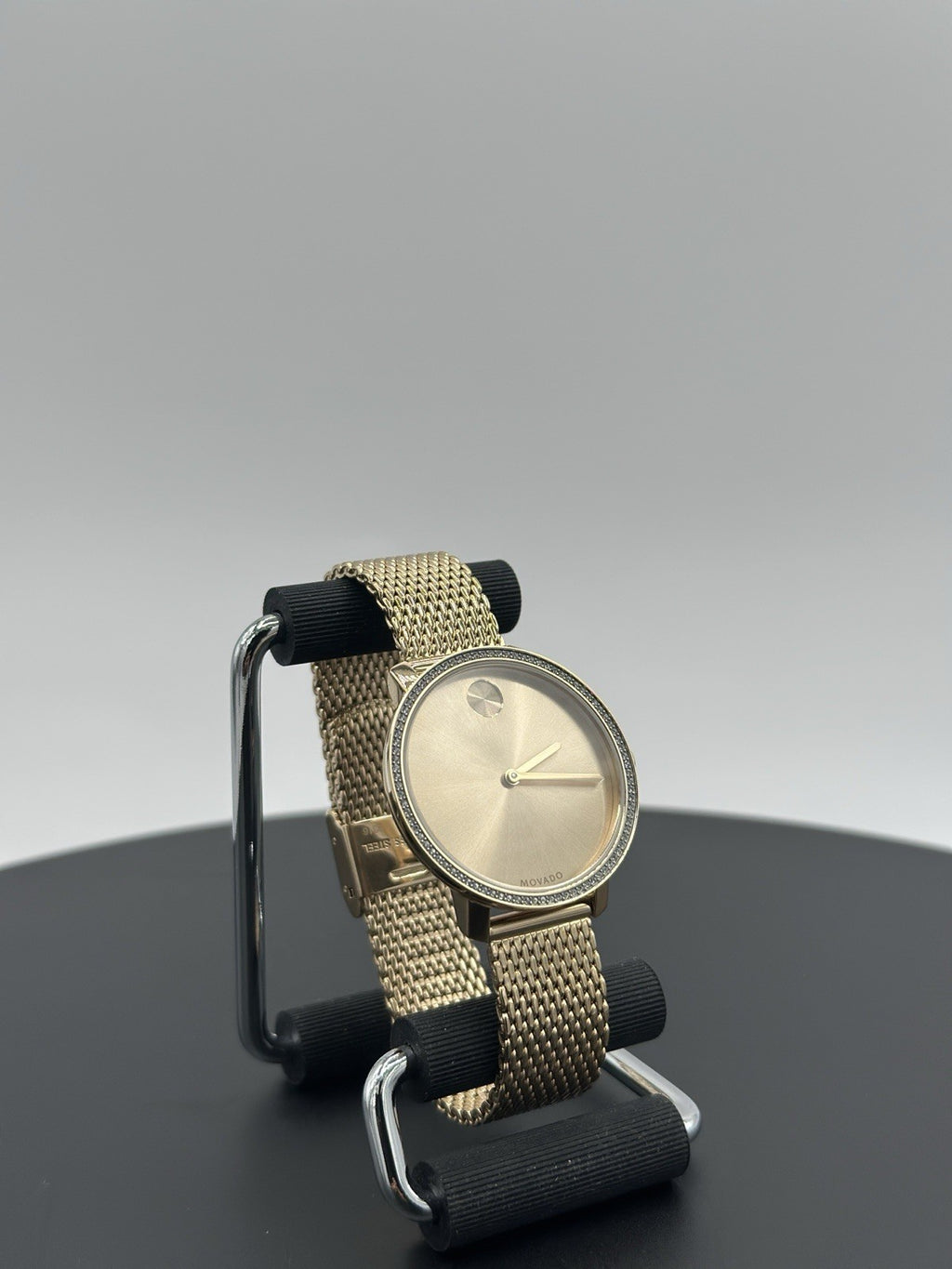 MOVADO BOLD 3600656 SHIMMER GOLD CRYSTAL BEZEL MESH LADIES SWISS WATCH 34 MM