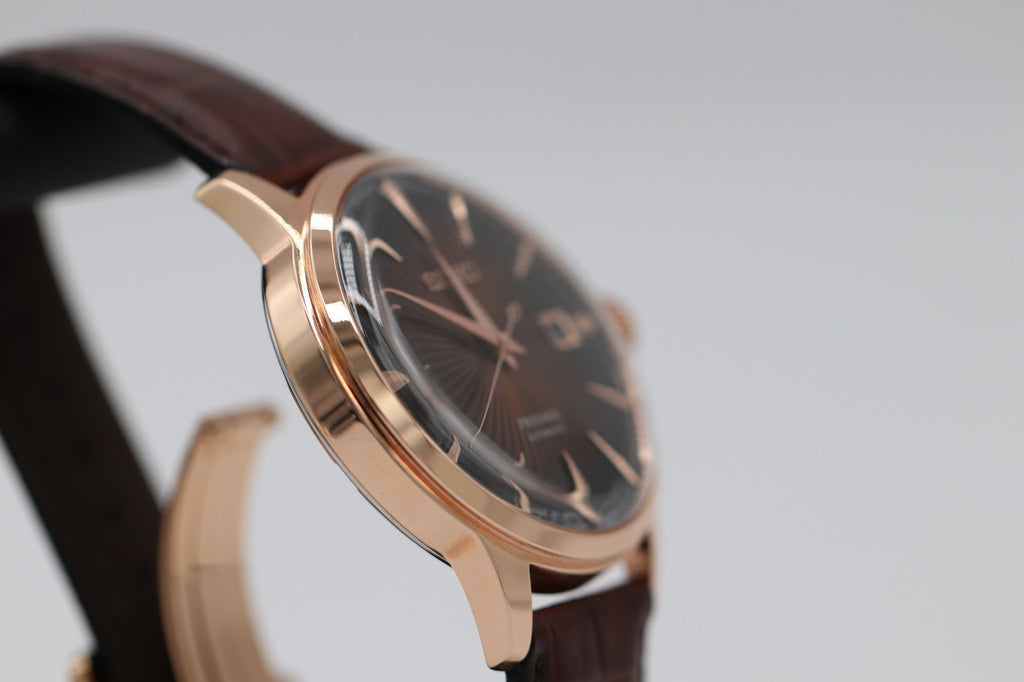 Seiko Men's Presage Automatic Rose Gold Stainless Steel Leather Watch SRPB46