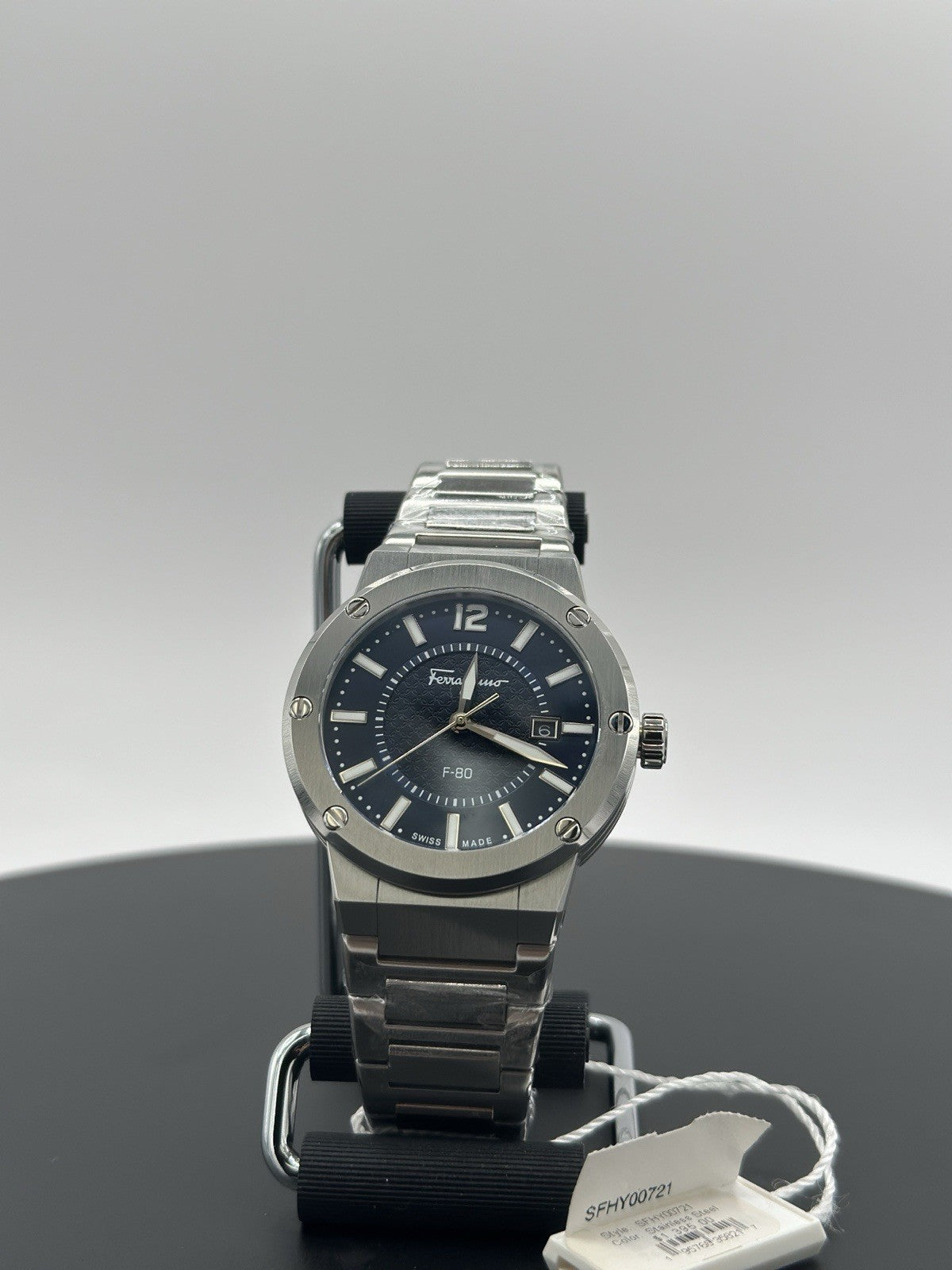 Ferragamo Mens F-80 Stainless Steel 44mm Bracelet Fashion Watch $1,395 Retail