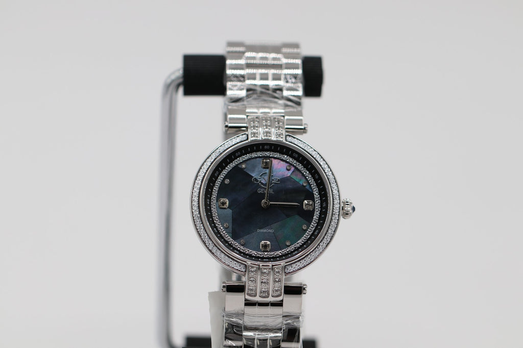 GV2 by Gevril Women's 12800B Matera Gemstone Diamond Black MOP Dial Swiss Watch