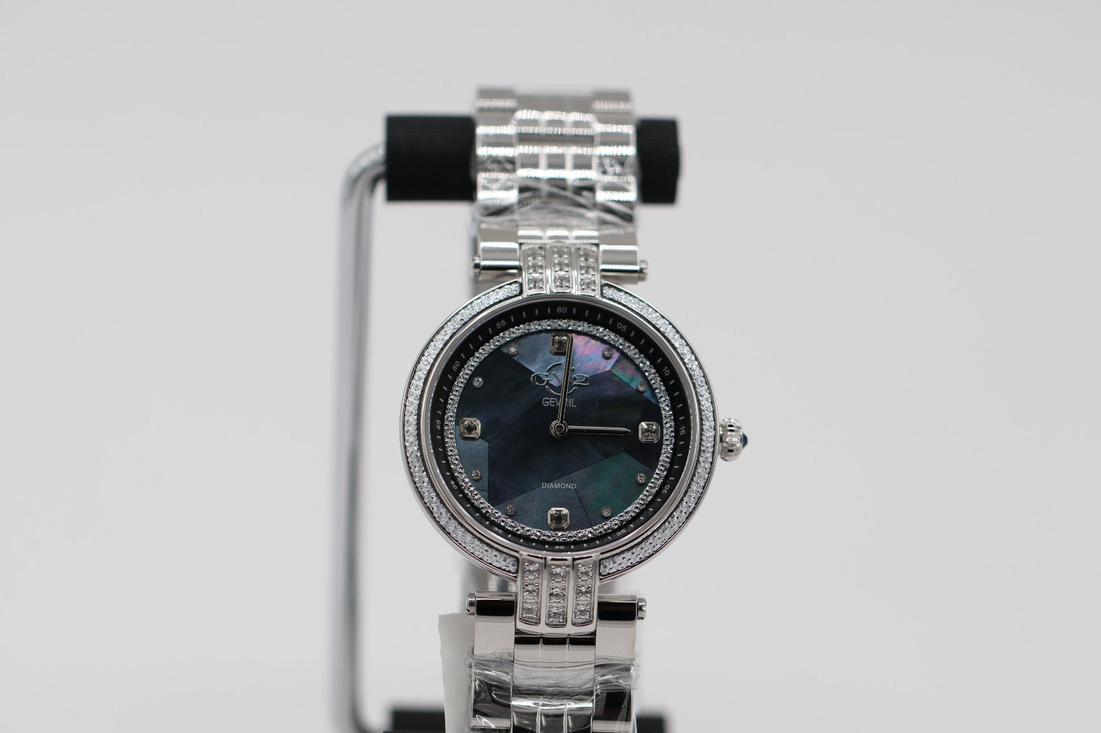 GV2 by Gevril Women's 12800B Matera Gemstone Diamond Black MOP Dial Swiss Watch