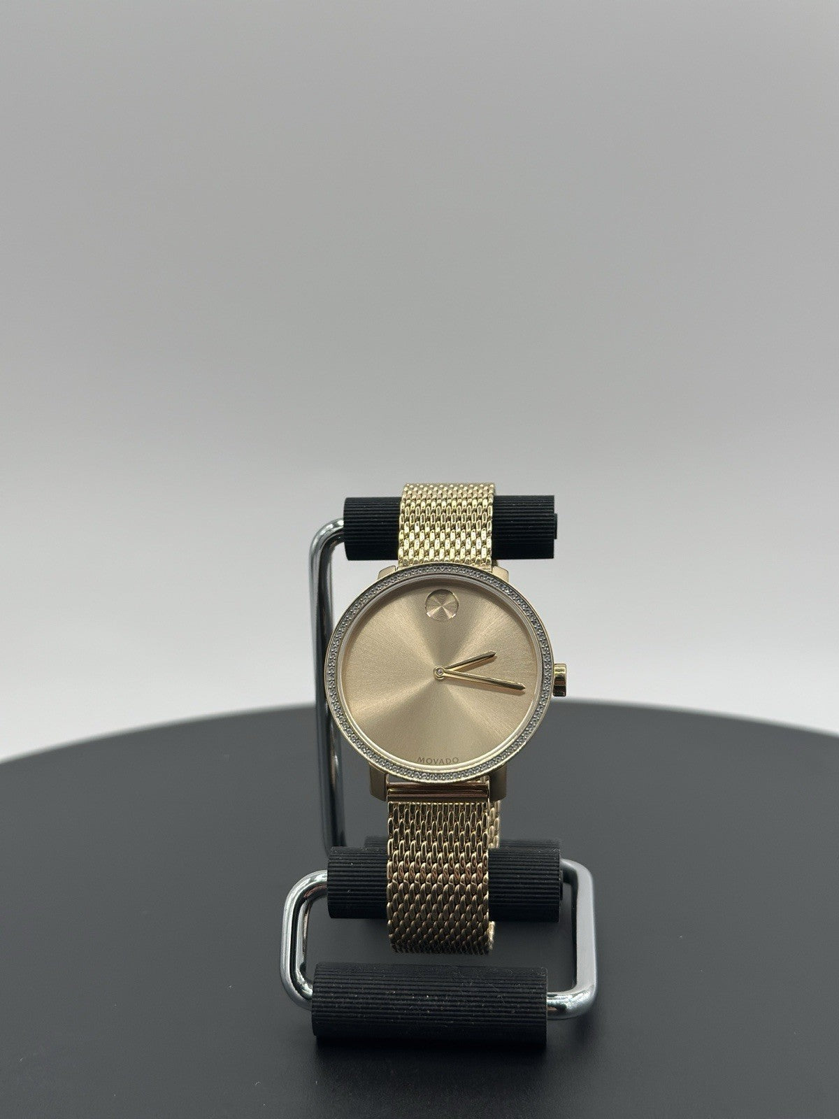 MOVADO BOLD 3600656 SHIMMER GOLD CRYSTAL BEZEL MESH LADIES SWISS WATCH 34 MM