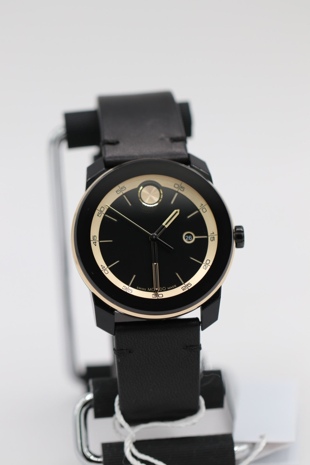 Movado Bold TR90 SWISS Quartz Black Dial Leather Strap Men's Watch 3601130
