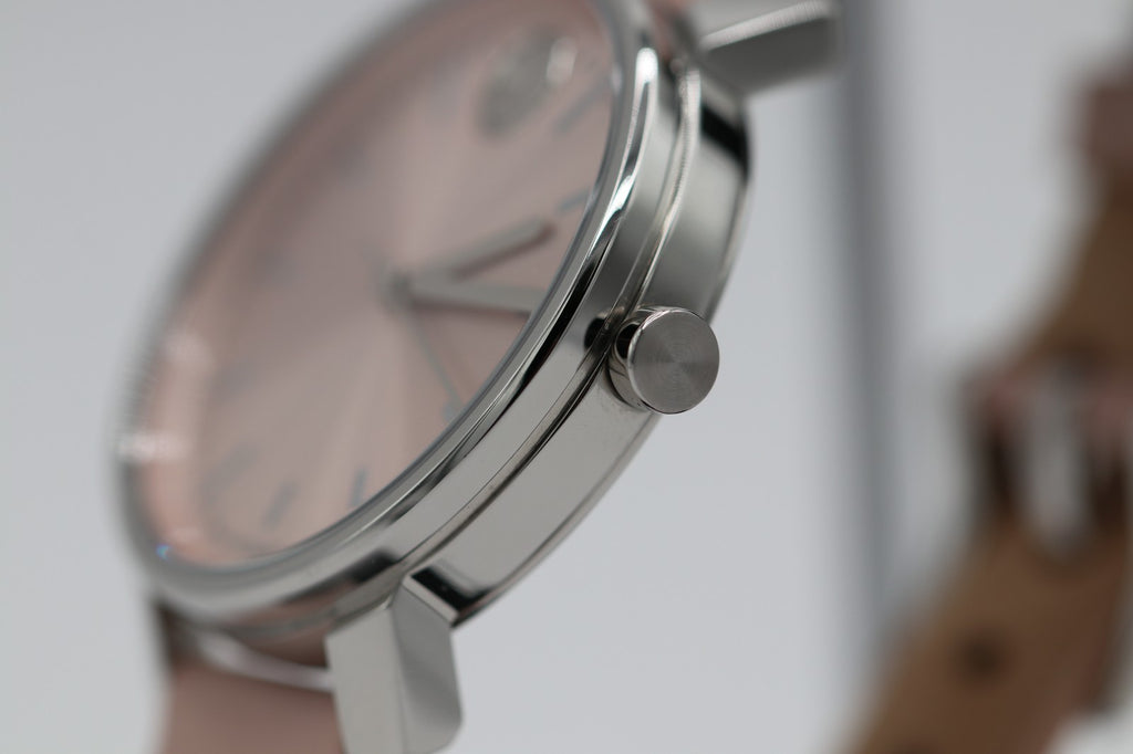 Movado Bold Access Quartz Pink Dial Leather Strap Ladies Watch 3601162
