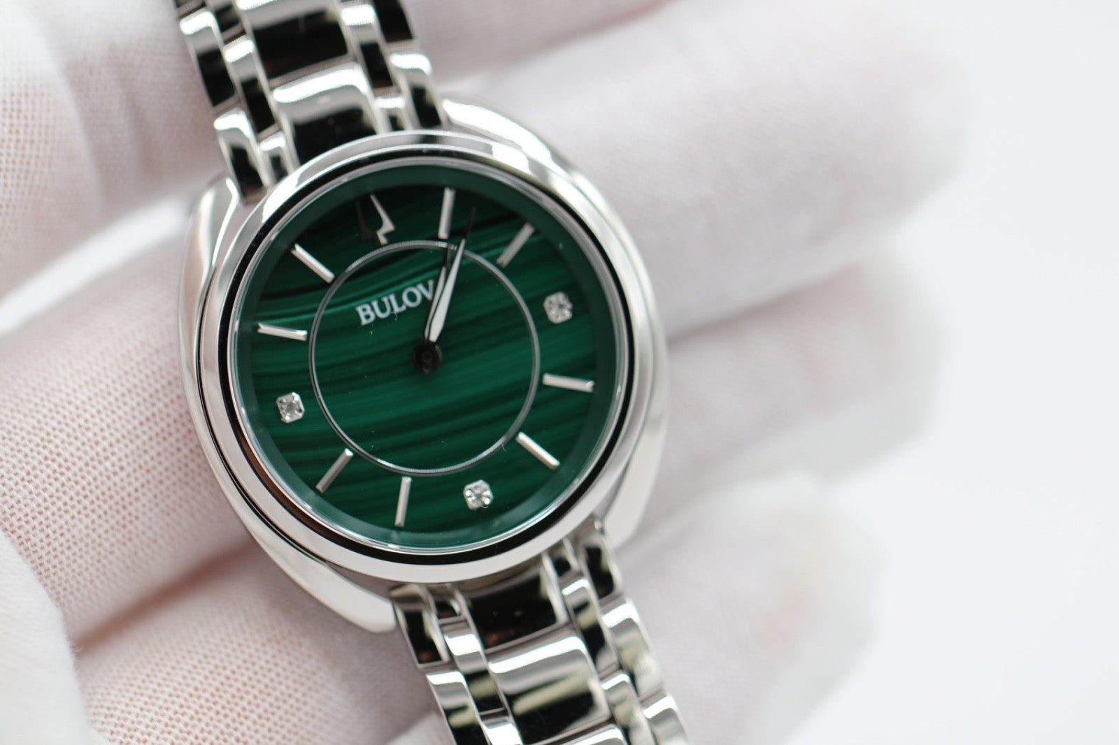Bulova 96P256  Classic Diamond Malachite Stainless Steel Quartz Ladies Watch