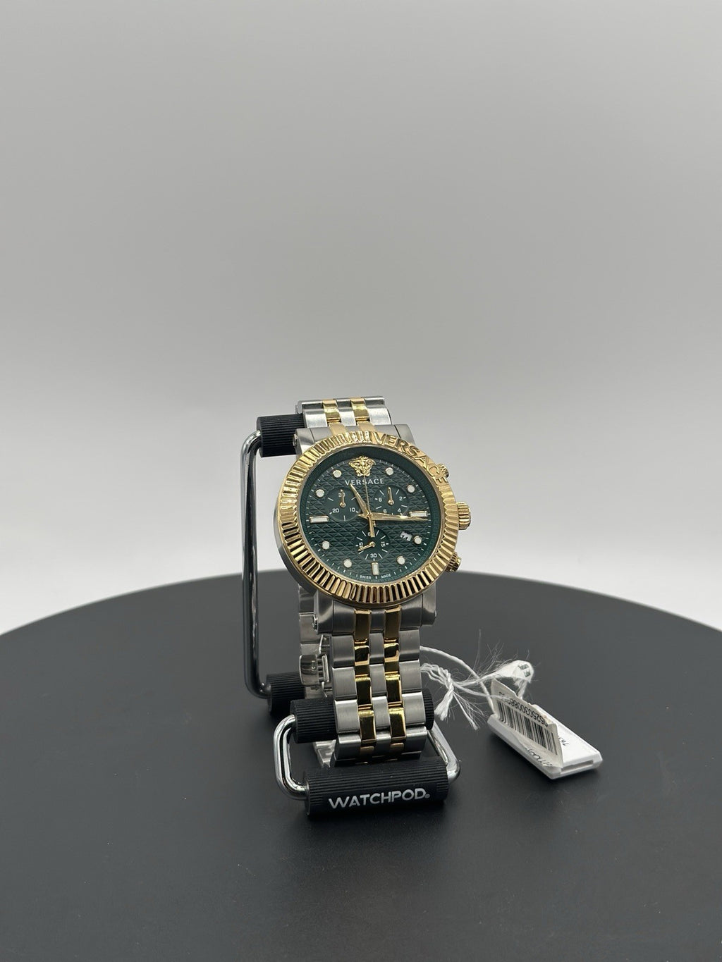 Versace V-Chrono Quartz Green Dial Two Tone Stainless Steel Mens Watch VESQ00722