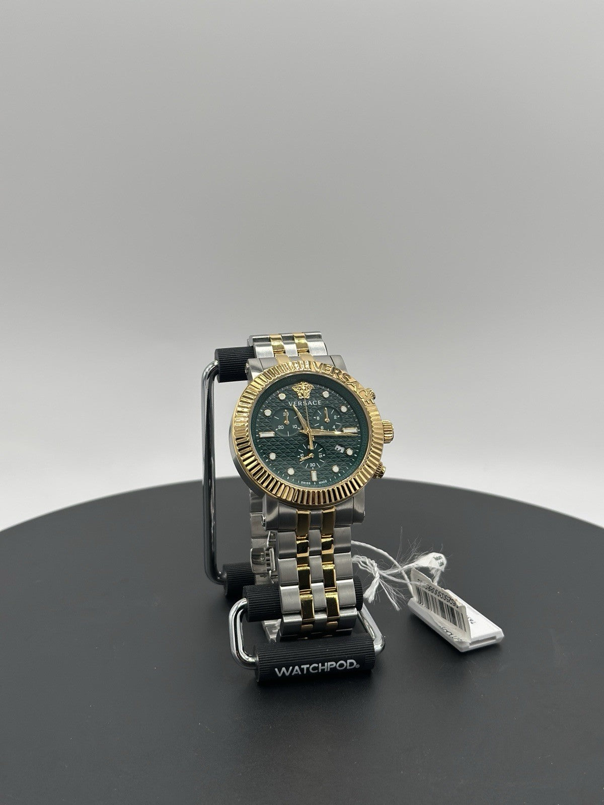 Versace V-Chrono Quartz Green Dial Two Tone Stainless Steel Mens Watch VESQ00722