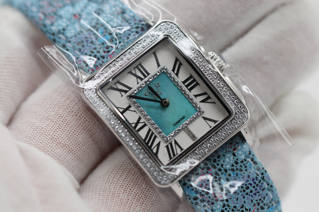 GV2 by Gevril Women's 12309F Padova Floral Blue MOP Dial Swiss Quartz Watch