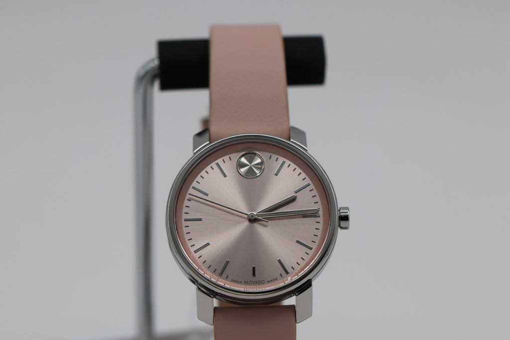 Movado Bold Access Quartz Pink Dial Leather Strap Ladies Watch 3601162