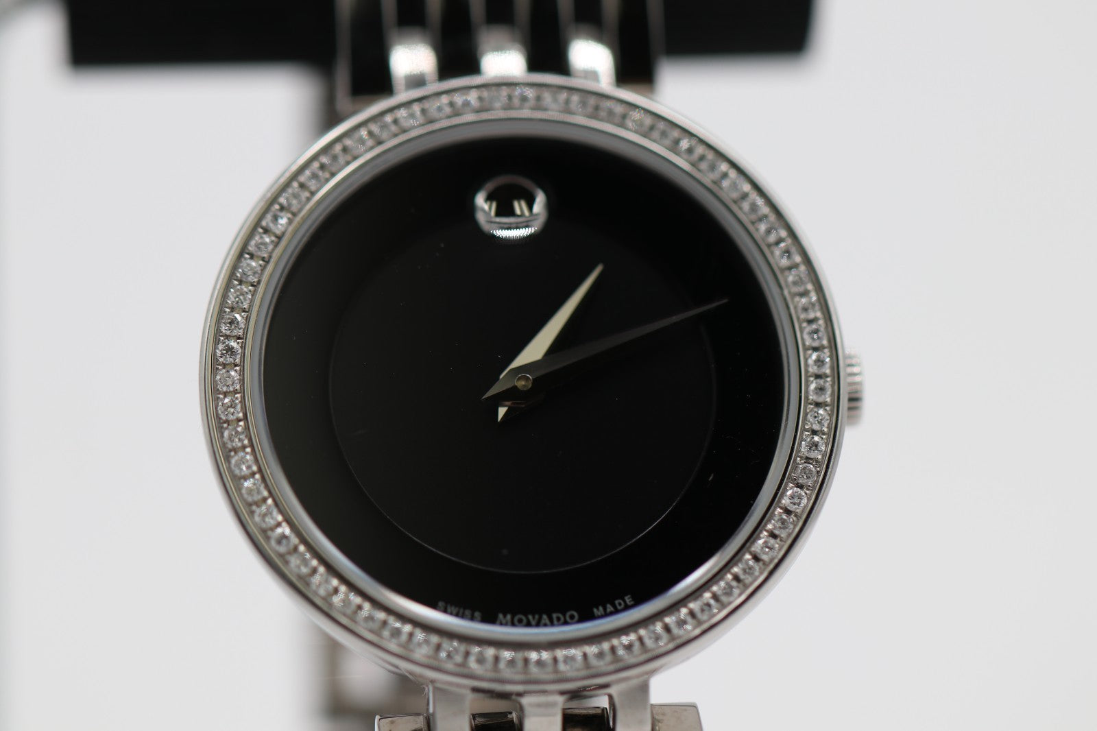 Movado Womens Watch 0607052 Esperanza Diamond Black Dial Swiss Quartz Steel 28mm