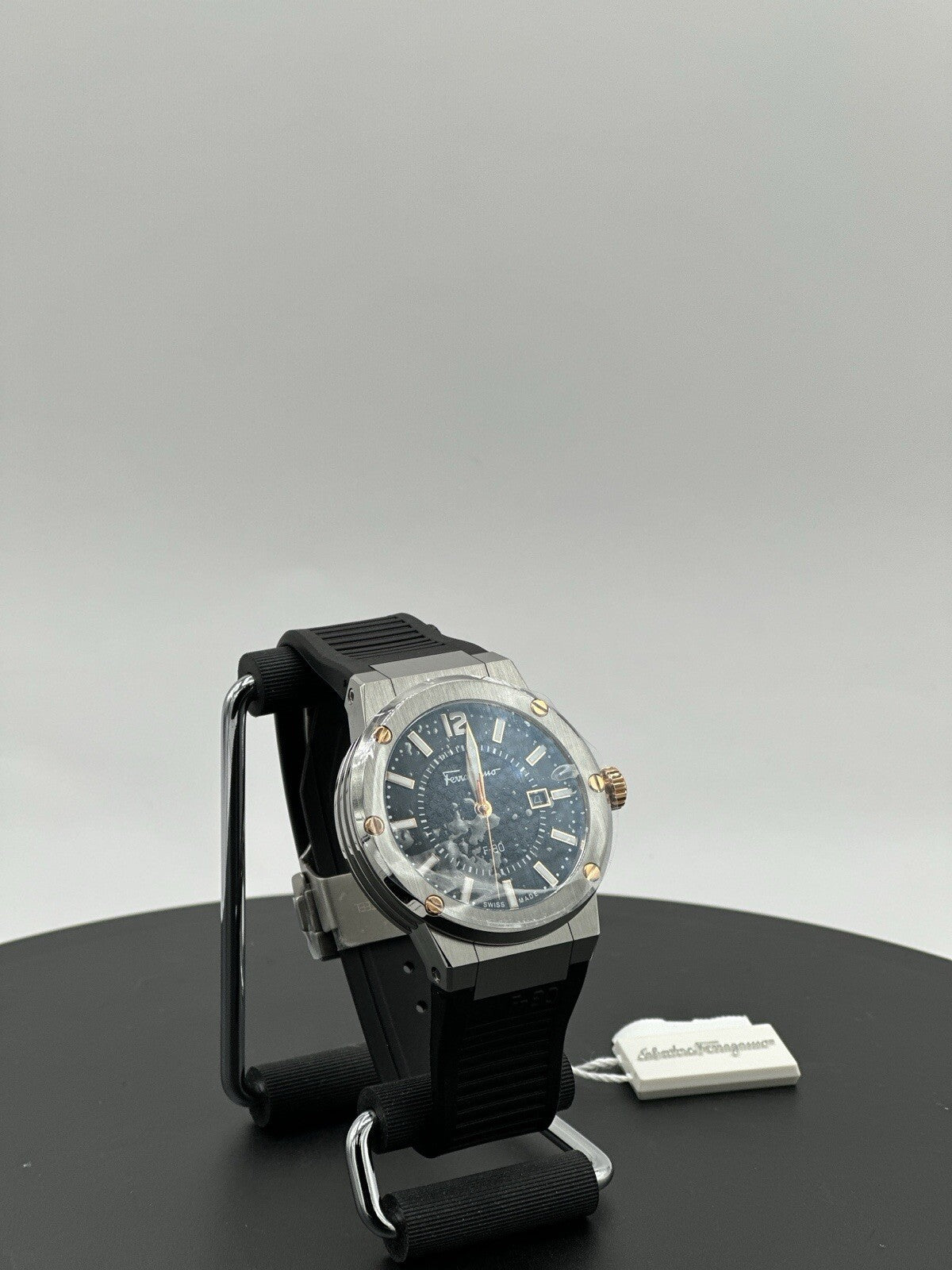 Salvatore Ferragamo F-80 44 mm Silver Stainless Steel with Black Rubber $1,195