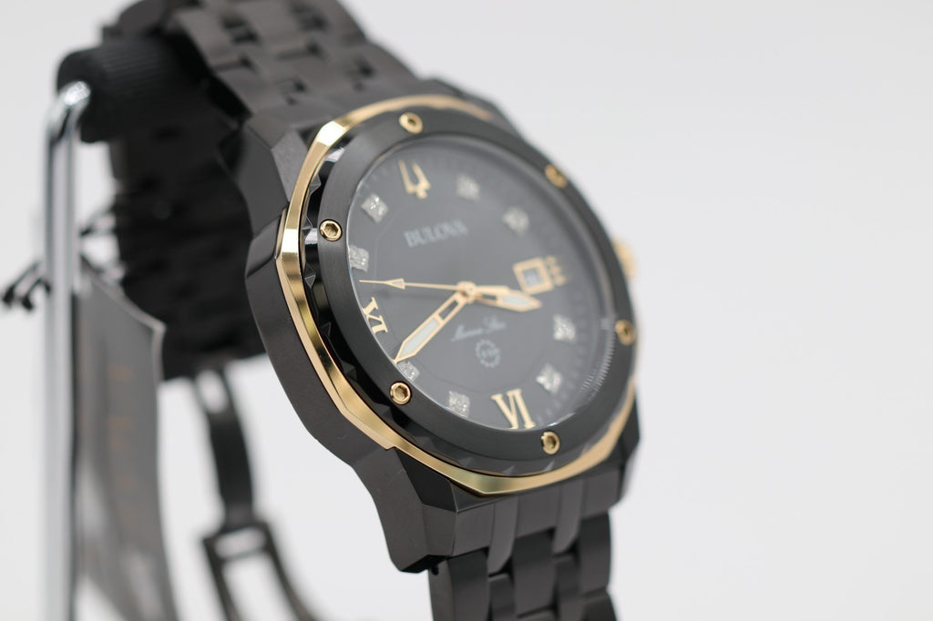 Bulova Marine Star Quartz Diamond Black Stainless Steel Men's Watch 98D176