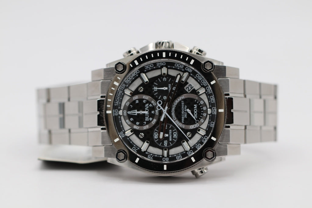 Bulova Precisionist Men's Chronograph Calendar Quartz Silver Watch 46 MM 98B405